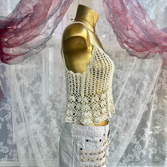 ANTHROPOLOGIE Pearl Crochet Knit Tank Top By Millau Brand- Boho Summer Look - Picture 4 of 9